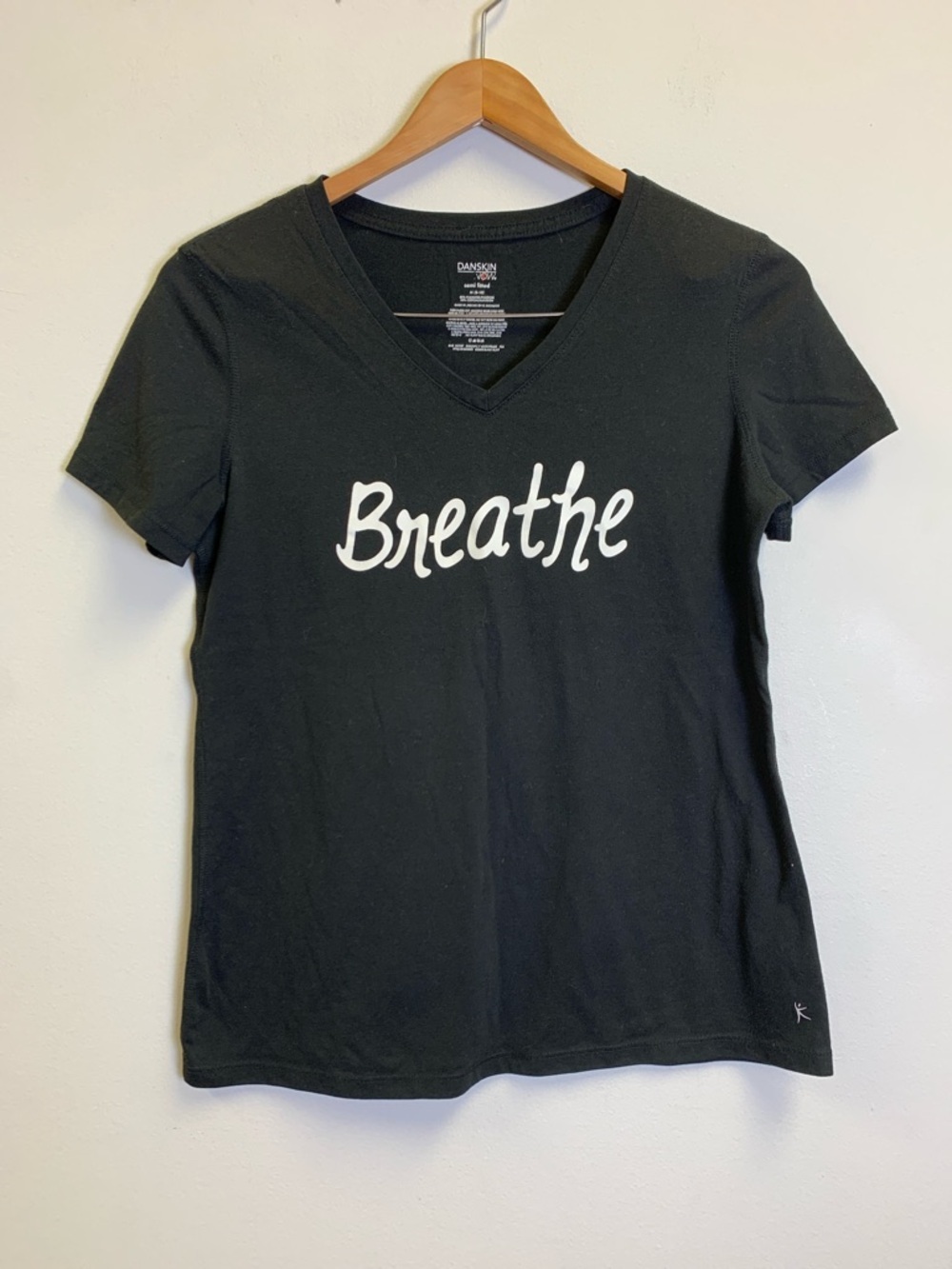 Danskin Now Black V-Neck 'Breathe' Graphic Tee